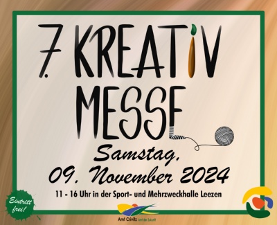 Werbegrafik zur Kreativmesse am 09.11.24 11- 16 Uhr Mehrzweckhalle Leezen